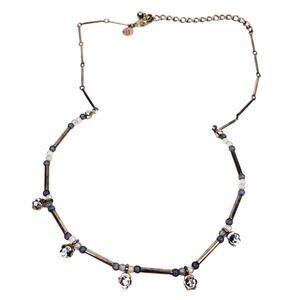 Vintage VJ Vicky Jousan Designer Pipped Art Glass Necklace Blue Crystal Stars